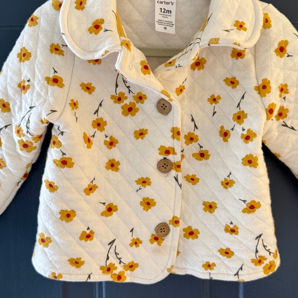 Carter’s Quilted Floral Baby Jacket - Size 12 Month - Picture 4 of 8